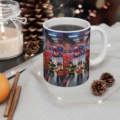 Roblox Firefighter Scene Coffee Mug – 11oz Emergency Rescue Fire Truck Design