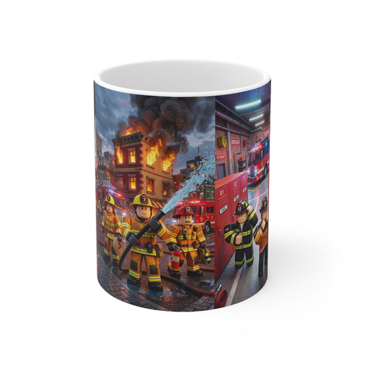 Roblox Firefighter Scene Coffee Mug – 11oz Emergency Rescue Fire Truck Design
