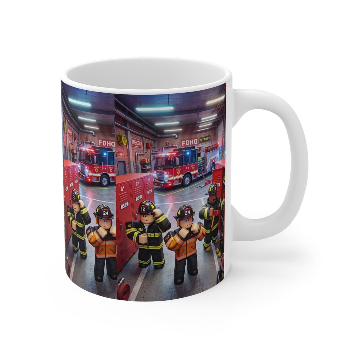 Roblox Firefighter Scene Coffee Mug – 11oz Emergency Rescue Fire Truck Design