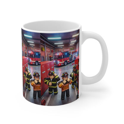 Roblox Firefighter Scene Coffee Mug – 11oz Emergency Rescue Fire Truck Design