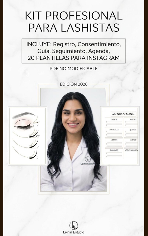 Kit Profesional para Lashistas 2026 – Formularios, Agenda y 20 Plantillas para Instagram